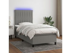 Cama Box Spring Colchón Y Luces Led Tela Gris Oscuro 100x200 Cm