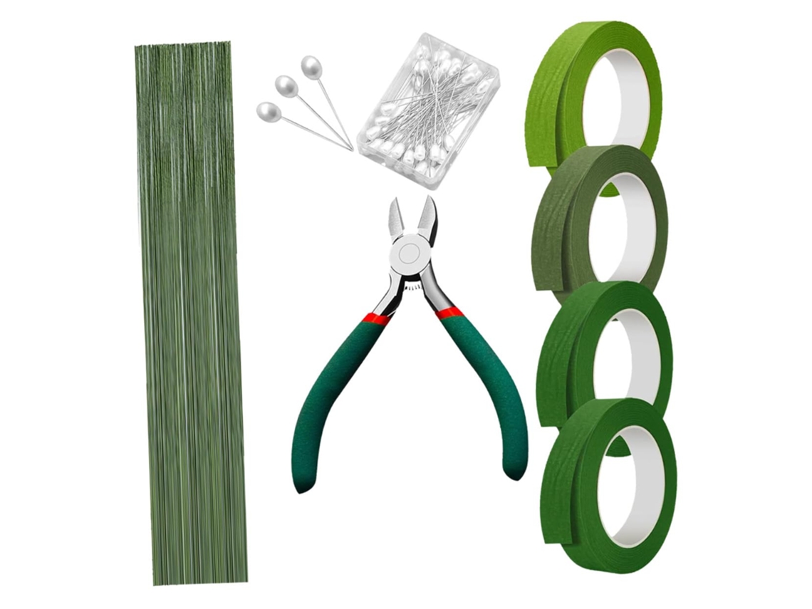 Kit De Accesorios Para Ramo De Novia: Cinta Verde, Alambre Para Tallos Y Cuentas Para La Creación Del Ramo.
