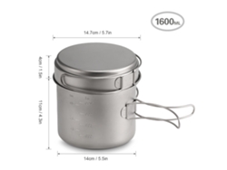 Juego De Utensilios De Cocina De Titanio Para Camping De 1100 Ml/1600 Ml, Ligero Y Con Mango Plegable.