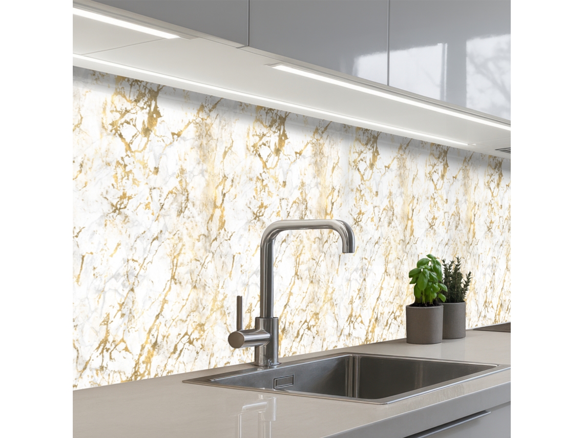 Salpicaderos De Cocina Salpicaduras Doradas - Blanco - Mármol 450x60 Cm