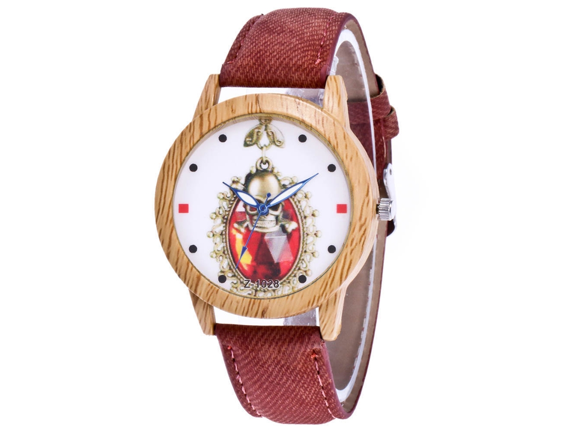 Reloj De Pulsera Analógico De Cuarzo Con Dial Redondo Y Patrón Retro De Halloween Marrón