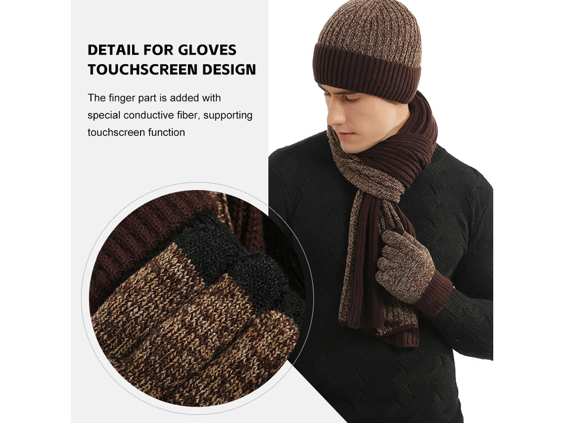 Conjunto De Boné De Malha Echarpe E Luvas De Tela Tática Para Inverno Unisex