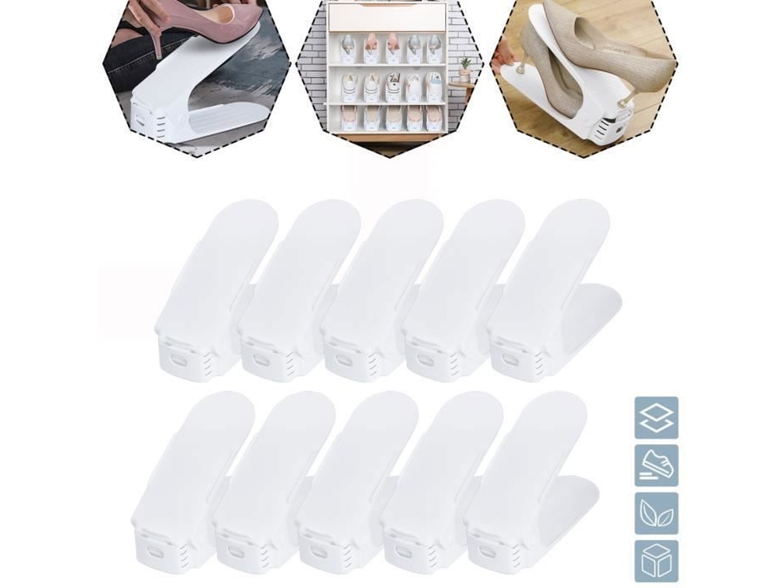 Xmtech - Zapateros ajustables (paquete de 10), altura ajustable, ahorran espacio, color blanco