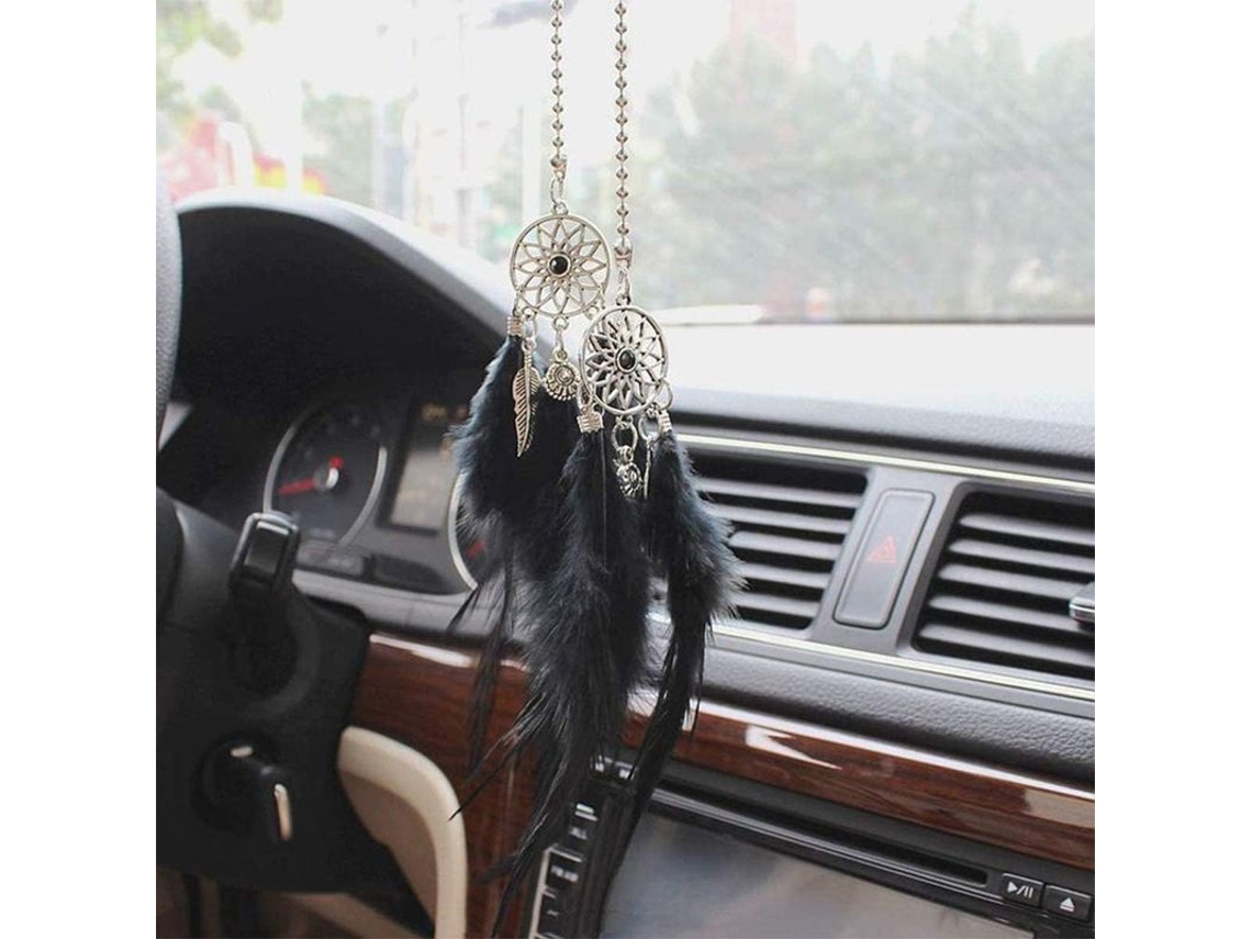 2026-colgante Para Espejo Retrovisor De Coche Linjou, Atrapasueños De Plumas Cristal Charm Negro