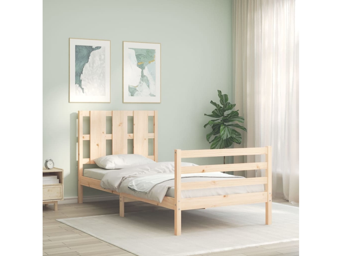 Cama Individual | Cama Para Adultos | Estructura De Cama Con Cabecero Madera Maciza Wsd102538