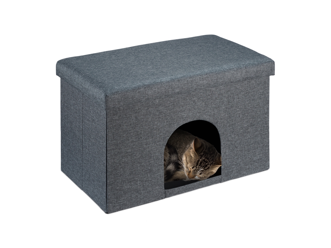 Caverna Para Gatos Relaxdays Com Almofada, Banco Dobrável, Esconderijo Para Gatos E Cães, 38,5x64,5x37,5 Cm, Cinza