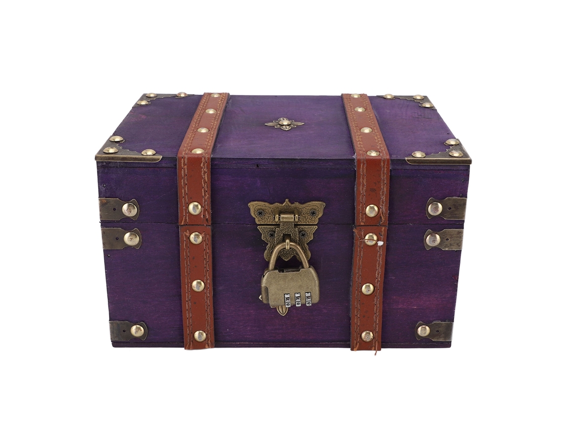 Cofre De Madera Vintage Con Cerradura Rectangular Antigua Para Guardar Joyas - Violeta