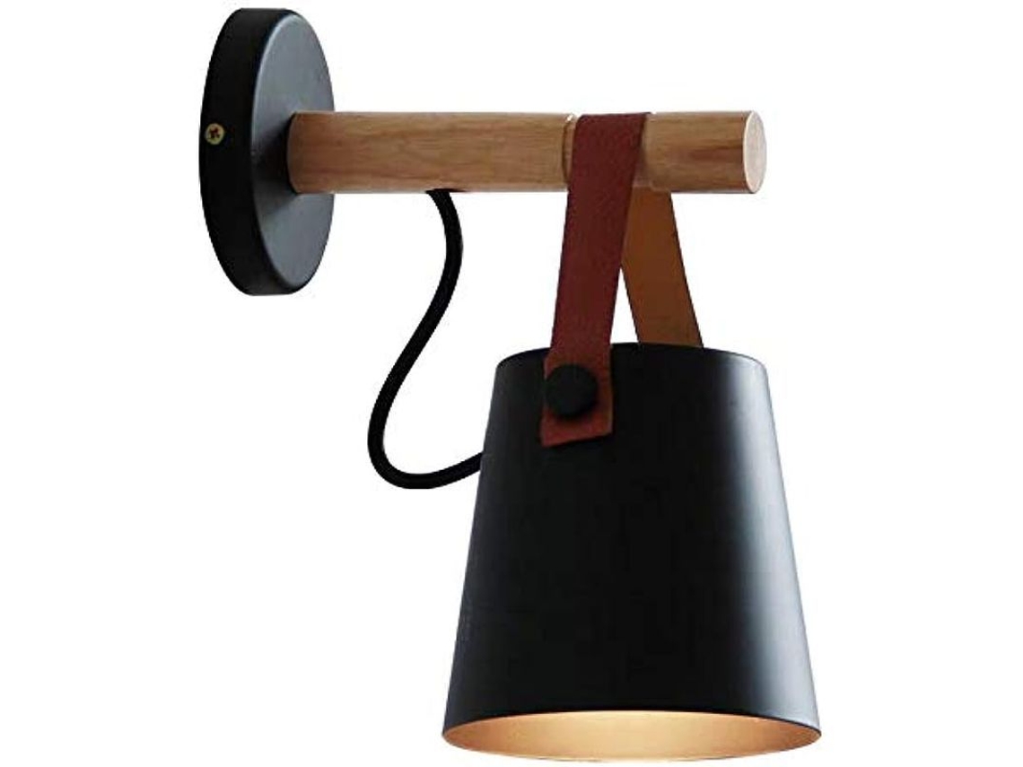 Lámpara De Pared Led Decorativa Moderna En Madera Y Cuero, Base E27 (negra)