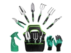 MEOIRUERY Juego de Herramientas para Jardín 9 en 1 con Bolsa, Guantes y Tijeras de Poda, Verde