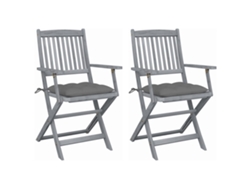 Sillas plegables de exterior de acacia maciza de 2 piezas con cojines DKD Home Decor