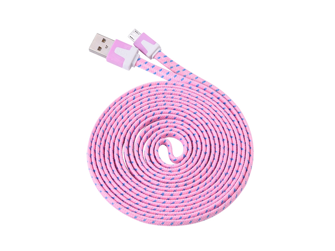Cable De Datos Plano Universal Para Android Noodle De 3m Color Rosa Transferencia De Datos Y Carga