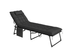 Chaise Longue Baño Sol, Cojín, Reclinable, 189x58x32,5cm, Negro