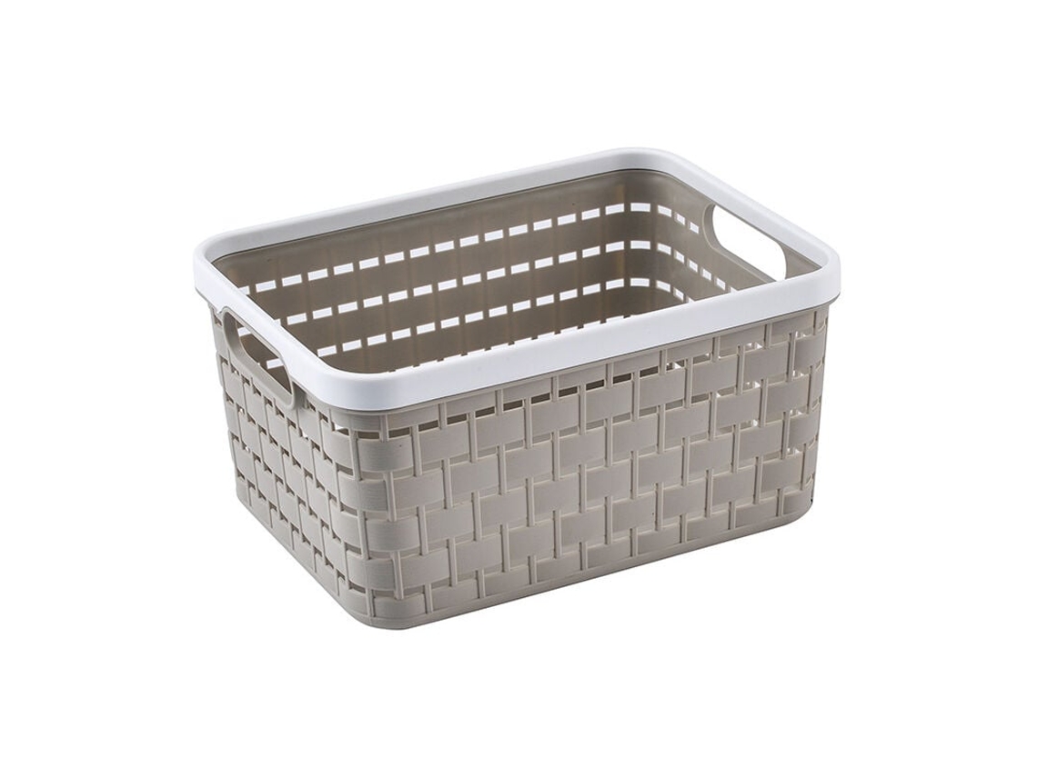 Caja de almacenaje de ratán sintético de 18 l, plástico (PP) sin BPA, color capuchino, tamaño A4/18 l (36,8 x 27,8 x 19,1 cm)