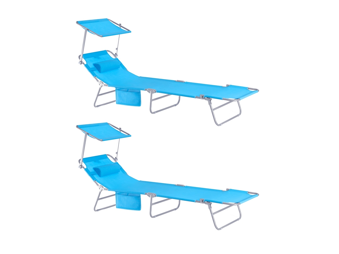 Sobuy Ogs48-bx2 Set De 2 Tumbonas Plegables Con Respaldo Reclinable Y Parasol