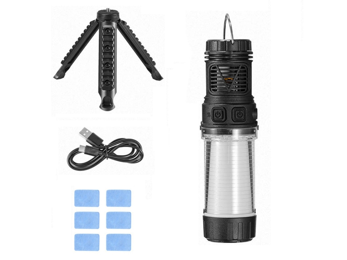 Repelente de mosquitos LED 3 en 1 con luz magnética para tienda de campaña (negro)