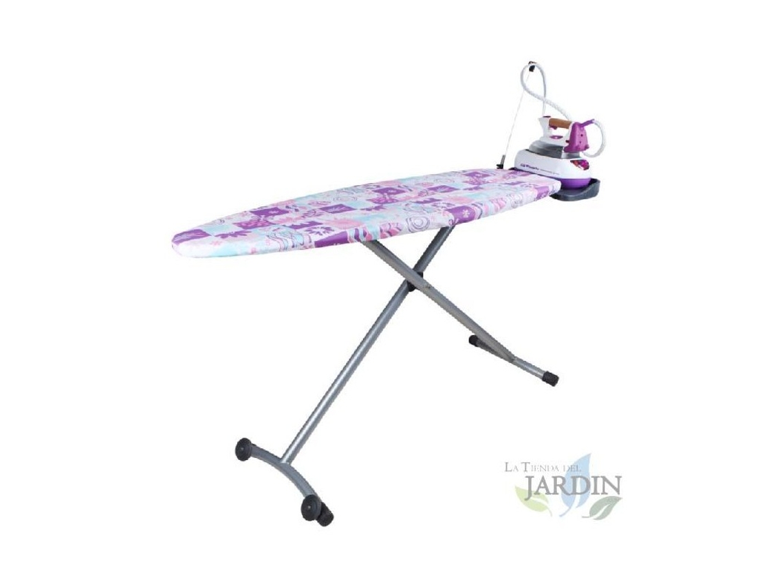 Mesa de planchar Orbegozo. Fabricada en rejilla de acero. Altura regulable hasta 93 cm. Medidas 135x46 cm.