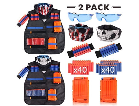 Kit de chaleco táctico Gafild para Nerf, chaleco táctico infantil de 2 piezas para N-Strike, accesorios Nerf con paquete de recarga de 80 dardos, 2...