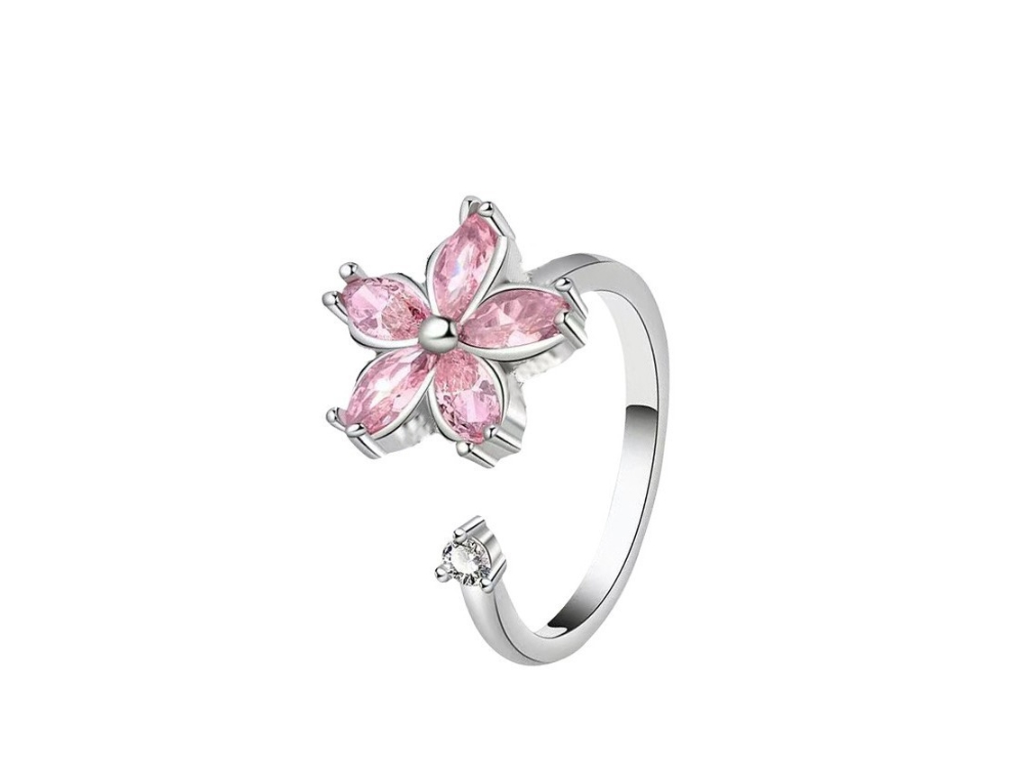 Anillo Giratorio Anti-estrés Chrui Flor Cristal Rosa Ajustable (cobre)