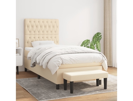 Cama con somier VIDAXL (Beige - Tela - 193 x 90 x 128 cm)