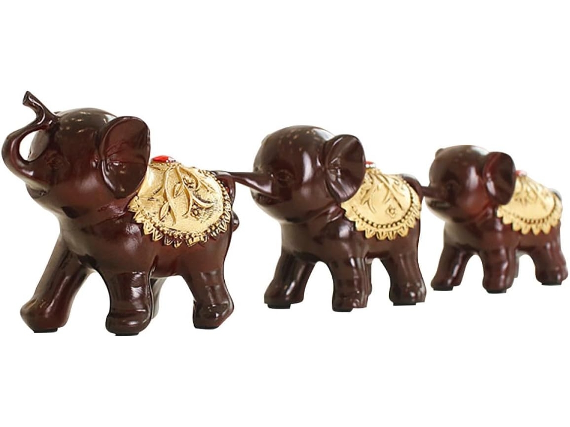 Juego De 3 Adornos De Resina Con Forma De Elefante, Familia De Elefantes: Madre, Hijo Y Hijas.