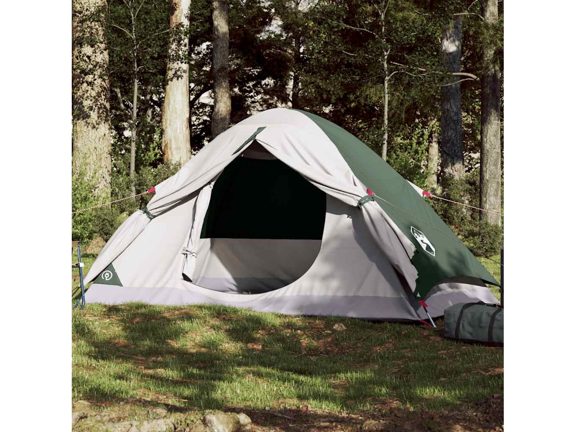 Tienda de campaña tipo domo impermeable verde para 4 personas.
