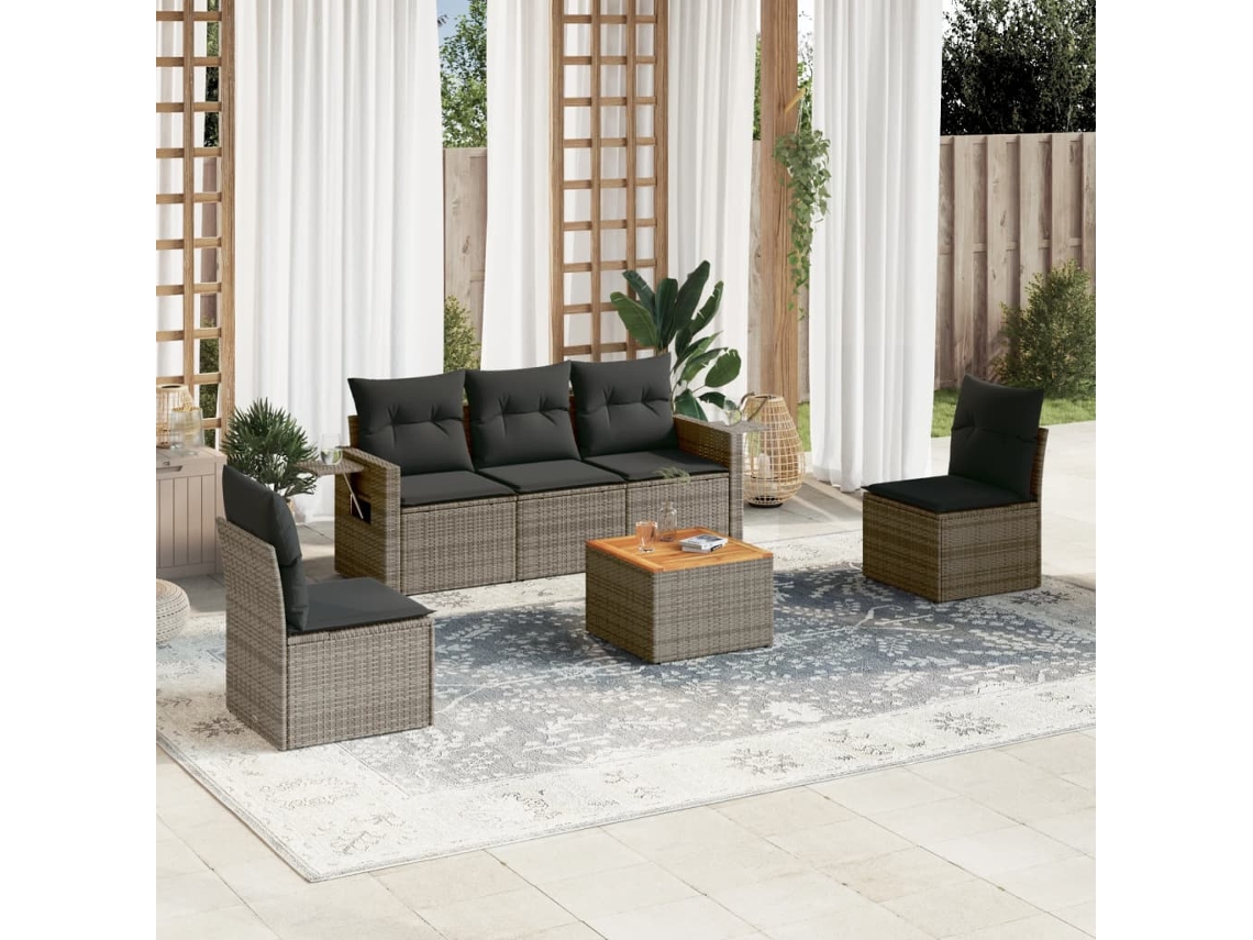 Conjunto de sofá de jardín de 6 piezas con cojines de mimbre gris Lovely Home