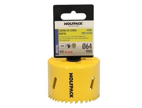Corona Sierra Bimetal Ø 64 mm Templado Termico. Base Reforzada. Corona Madera. Broca Agujeros Madera. Acero. Hierro. Plasticos WOLFPACK LINEA PROFE...