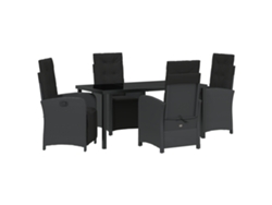 Juego de comedor Vidaxl de 5 piezas con cojines, ratán negro