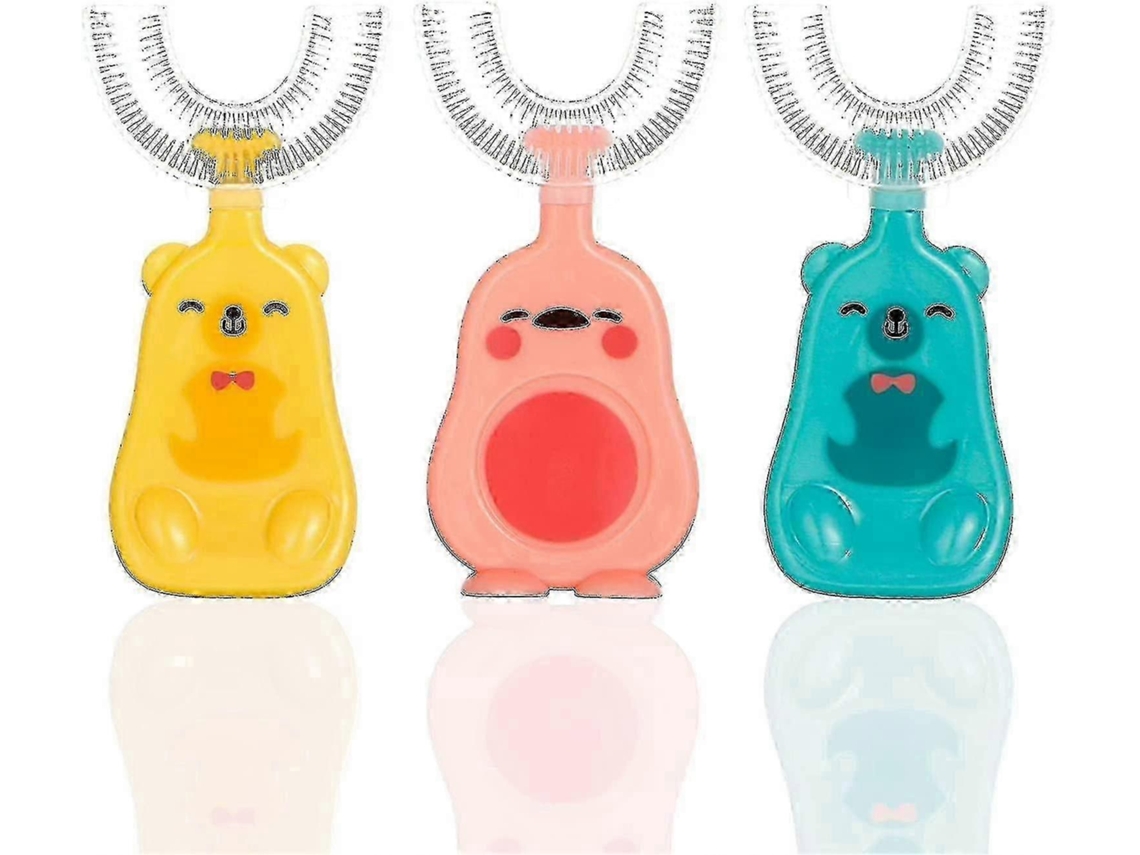 Juego de cepillos de dientes para niños en forma de U, 3 piezas, todos redondeados, 360 GOKOCO