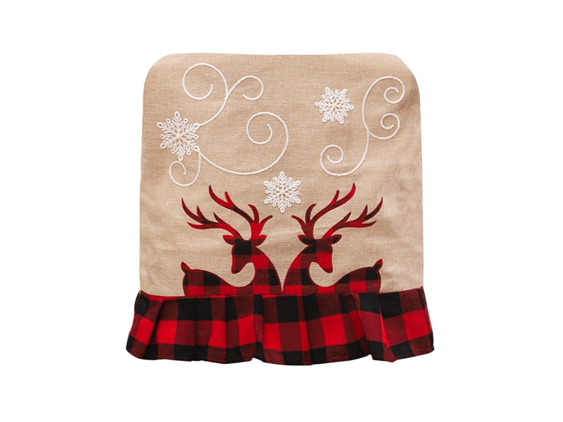 Funda de silla de lino con bordado navideño de elfo