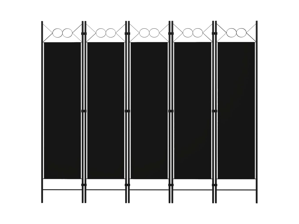 Biombo divisor de ambientes, 5 paneles, 200 x 180 cm, tela negra y hierro, Dec031010