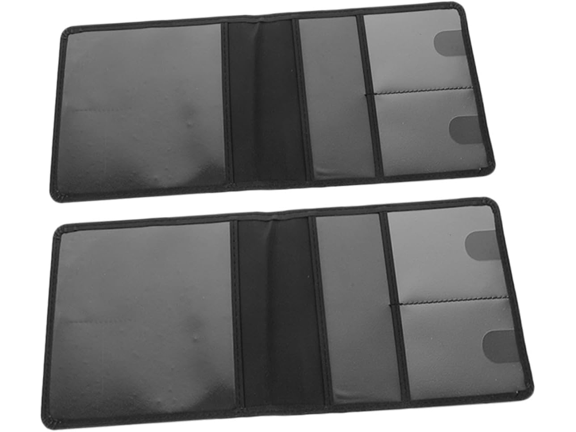 Tarjetero de coche de PU negro, juego de 2 piezas, protege los documentos del seguro y