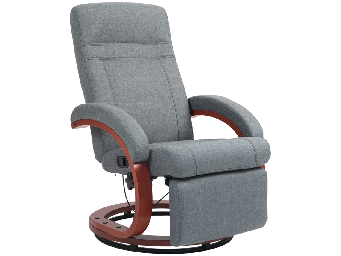 Sillón Reclinable Para Tv Con Soportes De Madera, Base Giratoria Y Tapizado En Tela Gris.