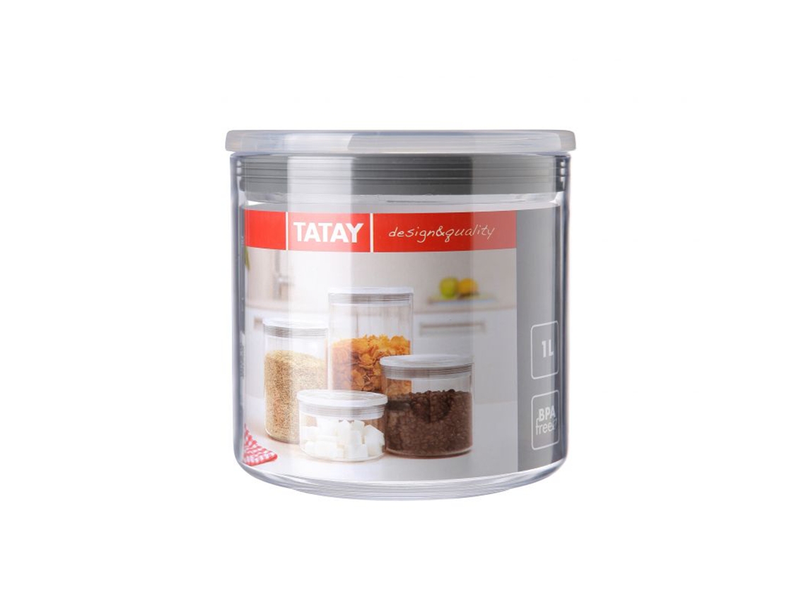 Tarro Hermético TATAY Redondo (1L - Gris - 12.5 x 12.5 x 12.5cm - Poliestireno)