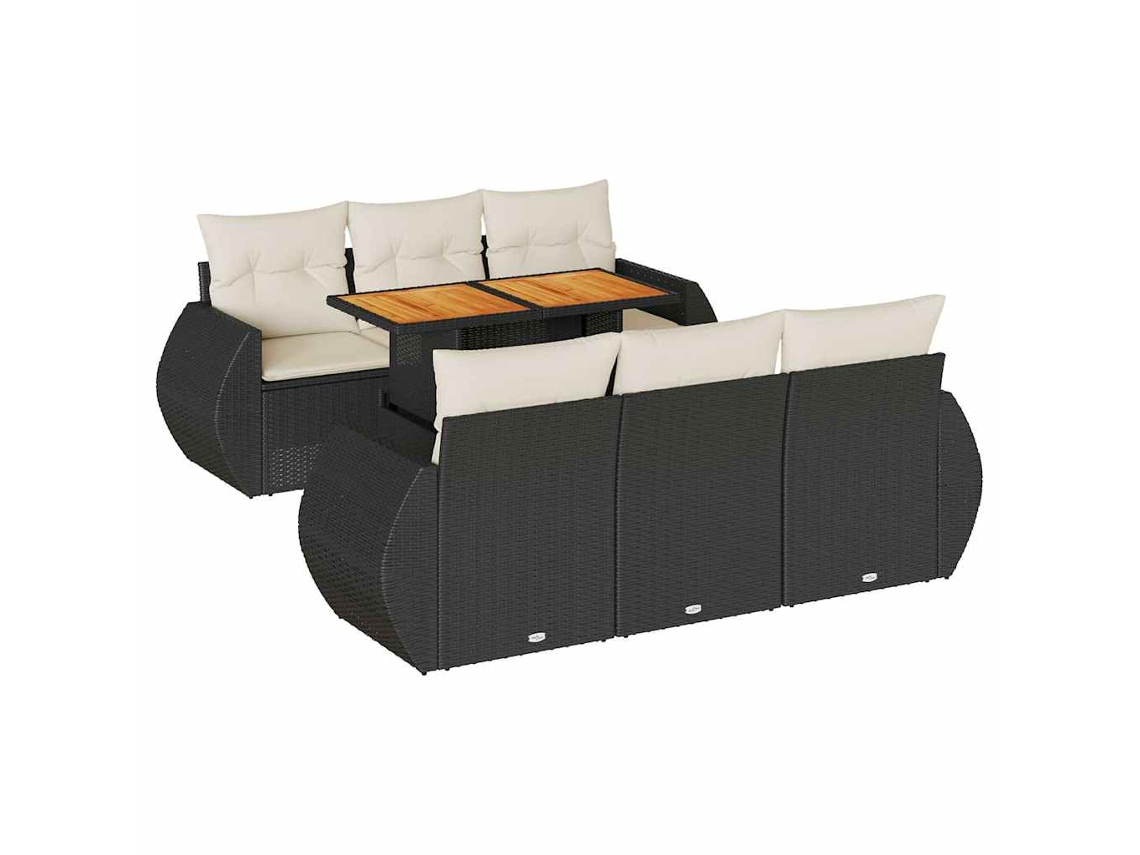 Conjunto de 7 sofás de jardín con cojines, mimbre, negro, MAISON EXCLUSIVE (7 piezas)