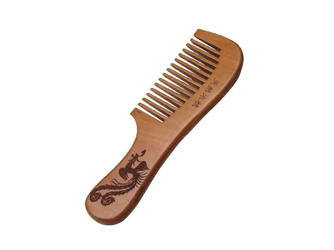 Peine de madera de melocotón con grabado de dragón y fénix de Qinhai, masajeador antiestático para el cuidado del cabello, tienda Jinyubo