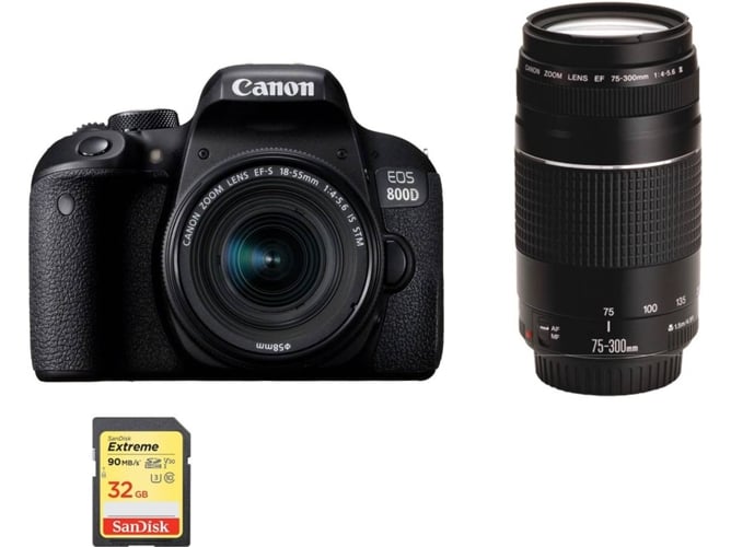 Kit Cámara Réflex CANON EOS 800D EF-S 18-55mm F4-5.6 IS STM + EF 75-300mm F4-5.6 III + SD de 32G