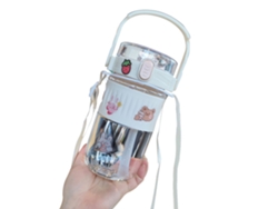 Botella de agua con pajita y soporte para teléfono móvil para niños.