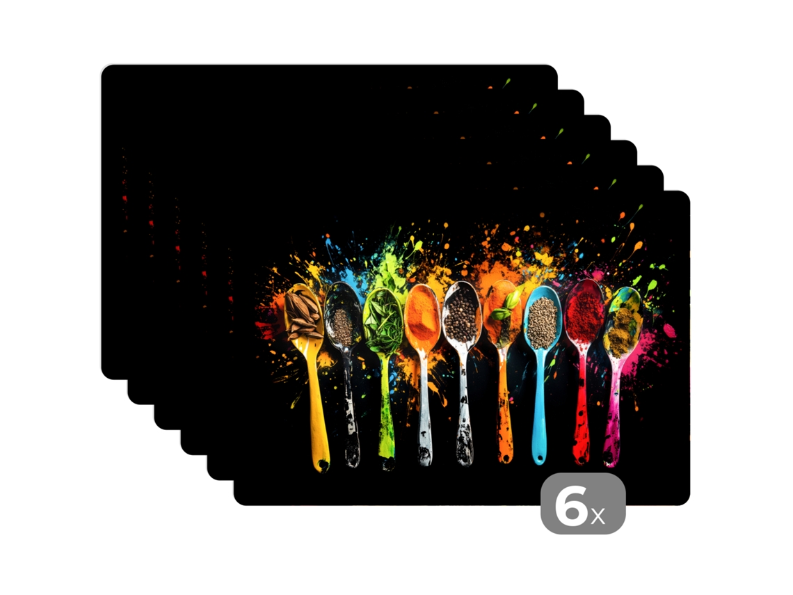 Manteles Individuales Juego De 6cucharas - Especias - Moderno - Graffiti - Pintura - Colorido 45x30 Cm