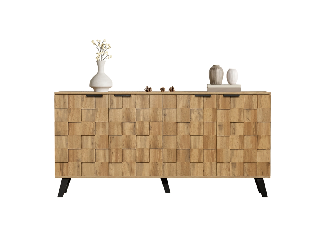 Aparador Moderno De 4 Puertas, 160,5 X 35,5 X 78 Cm – Diseño Práctico Para Salón, Dormitorio Y Comedor.