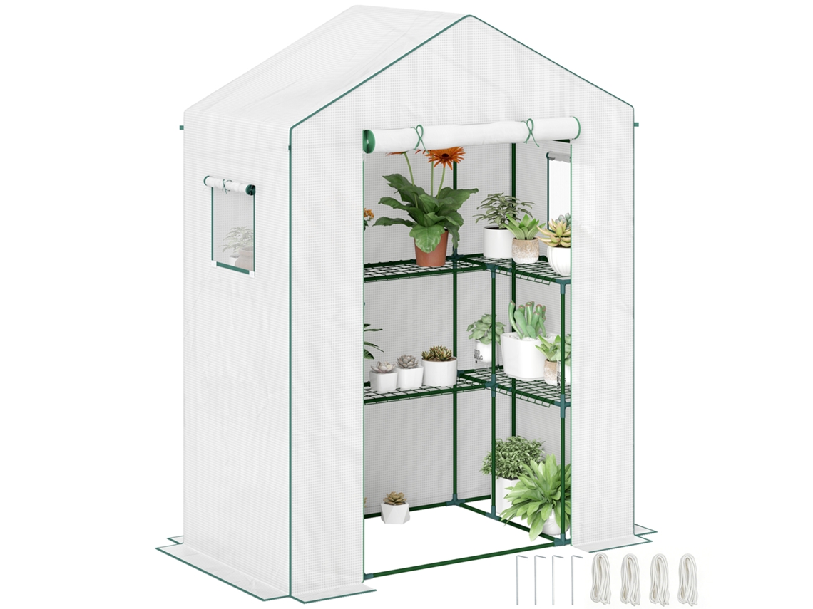 Invernadero De 3 Niveles Con 2 Ventanas, 140x73x190cm, Blanco.