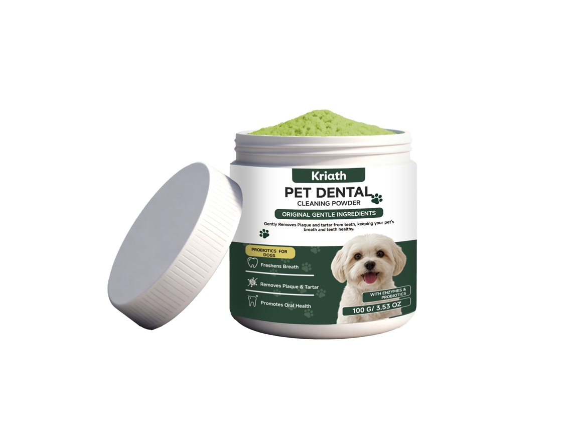 Polvo de limpieza dental Kriath para perros y gatos - Aliento fresco