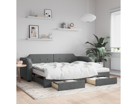 VIDAXL Sofá cama nido con cajones tela gris oscuro 90x200 cm
