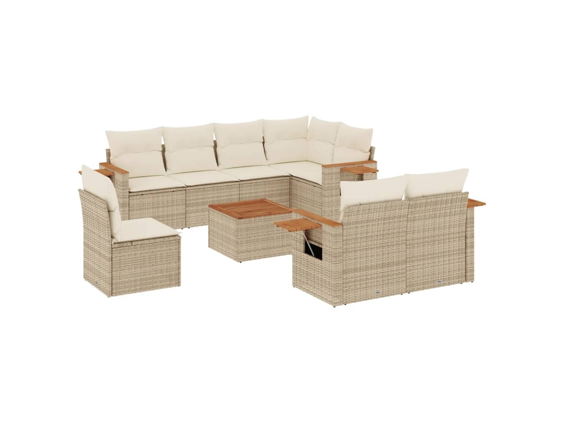 Conjunto 9 de sofás de jardín VIDAXL con cojines ratán sintético beige