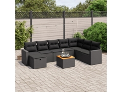 Conjunto de sofás de jardín de 9 piezas DKD Home Decor con cojines de mimbre negros