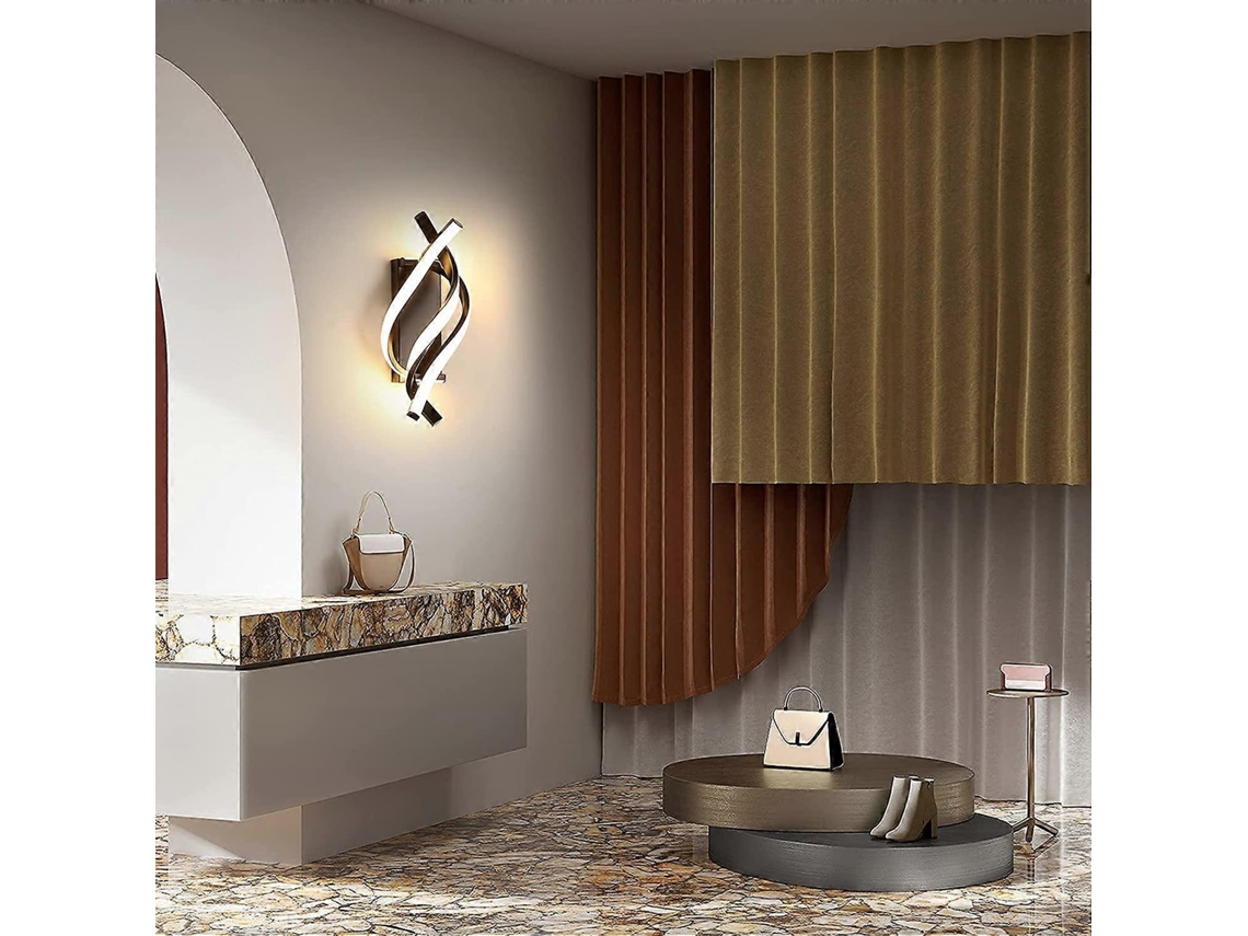 Omni-luz De Pared Interior Led 16w, Curva, Luz Blanca Cálida 3000k, 2000 Lumens, Negro, Ip20