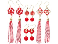 4 Pares De Pendientes Colgantes Chinos Rojos Para Mujer, Estilo Año Nuevo, Aleación Ligera.
