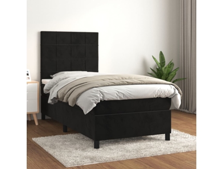 vidaXL Cama con somier y colchón de terciopelo negro 90x190 cm