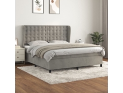 Cama Box Spring Con Colchón Terciopelo Gris Claro 180x200 Cm
