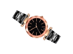 Reloj De Pulsera De Cuarzo Para Mujer Con Esfera Estrellada Y Elegante Brazalete Informal De Acero Negro.